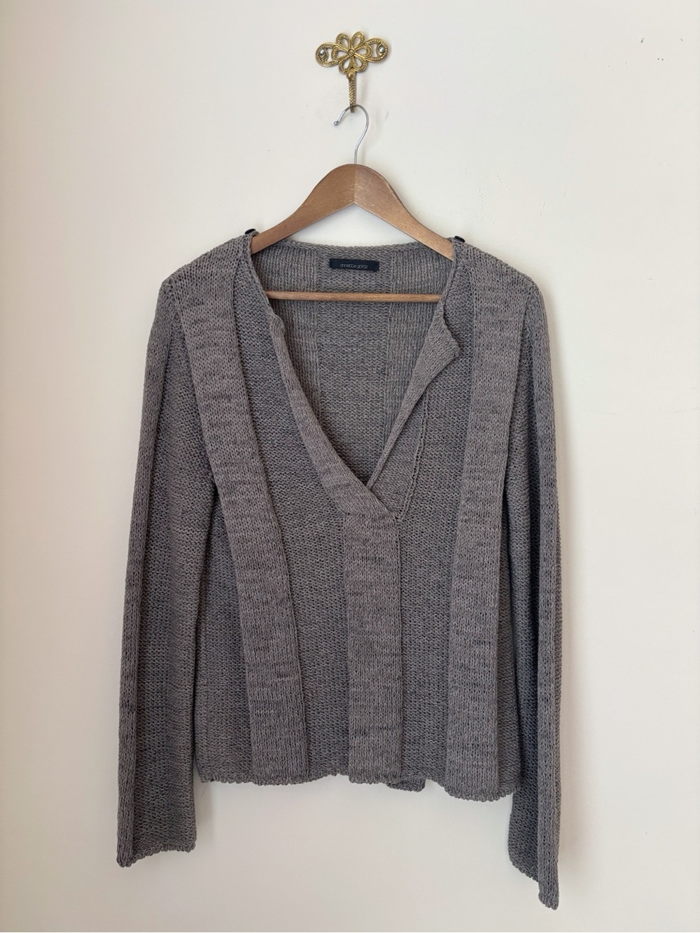 Annette Gortz Grey Open Knit Pullover Cotton Sweater Small